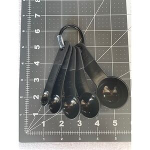 KitchenAid 5 Piece Measuring Spoon Set Black Plastic Embossed Markings Organiser